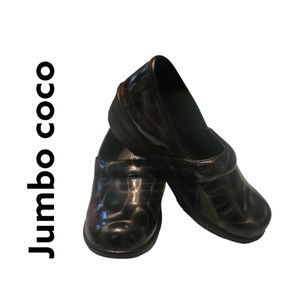 Jumbo Coco Black Patent With Gray Streaks Clogs Size 1